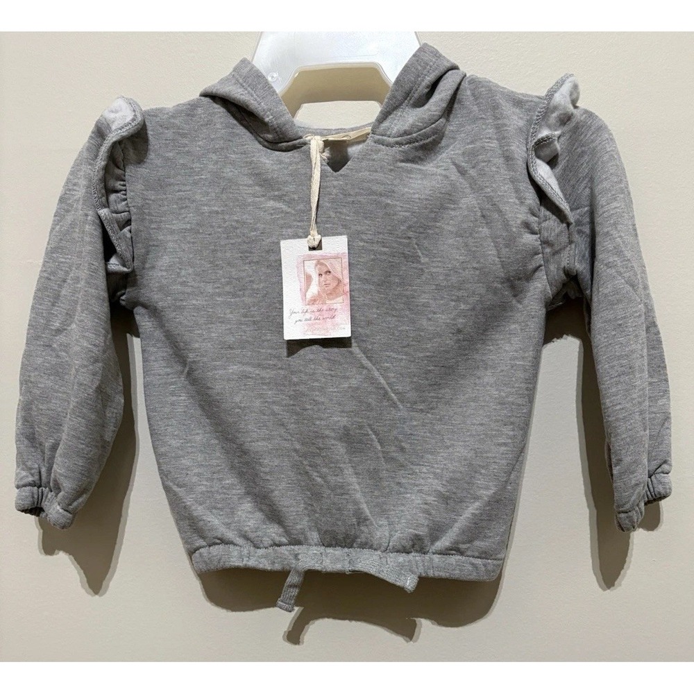 NWT Jessica Simpson Toddler Gray Hoodie 3T L Sleeve Pullover Sweatshirt Ruffles